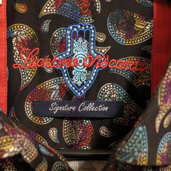 Luchiano Visconti Shirt Mens XL Long Sleeve Button Black Yellow Tear Drops - Picture 3 of 7